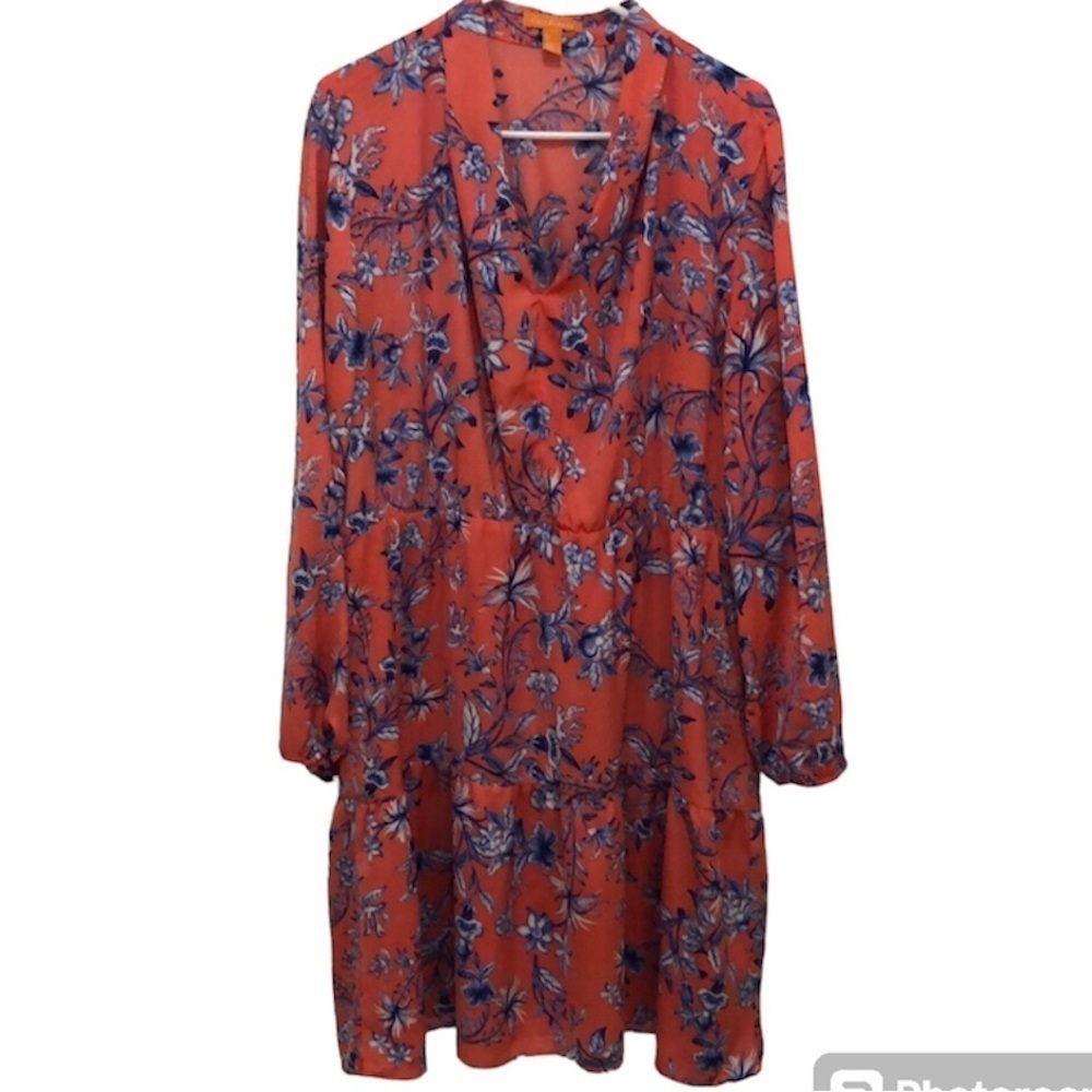 Gigi Parker Pink and Blue Floral Midi Dress Size XL